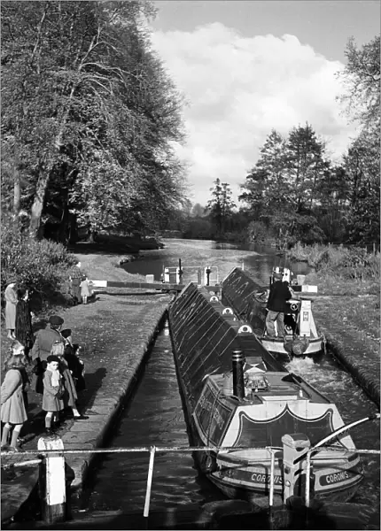 Winter canal scene in Watford, Hertfordshire. Circa 1950