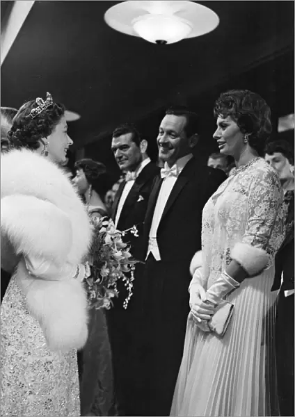 Queen Elizabeth II greets guests including Sophia Loren at the Royal Film Show