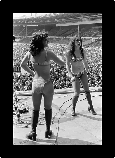 Two women on stage at the London Rock and Roll Show at Wembley Stadium, London