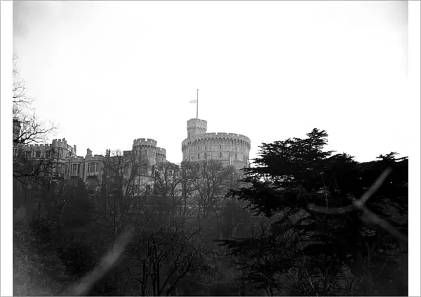 View of Windsor Castle, Berkshire, with the flag at half mast following the death of King