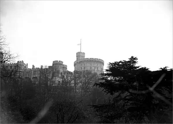 View of Windsor Castle, Berkshire, with the flag at half mast following the death of King