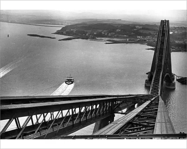 A picture taken from the top of the south cantilever of the Forth Bridge showing the site