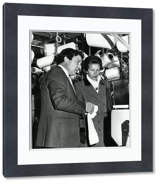 Terry Stae with Princess Anne during a tour of the Aristoc factory. 15th November 1988