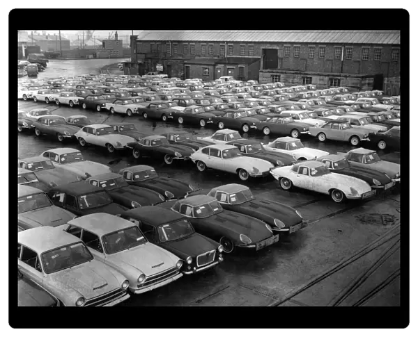 Some of the many cars waiting for shipment from the Queen Alexandra Dock at Cardiff Docks