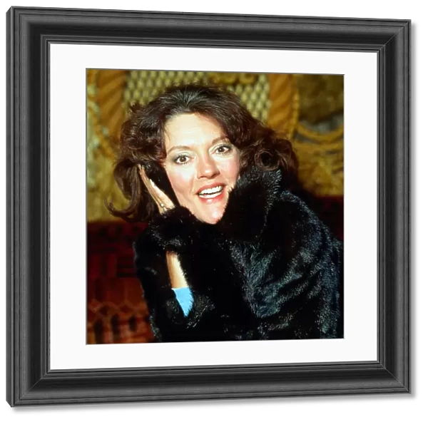 Carolyn Jones wearing fur coat March 1982