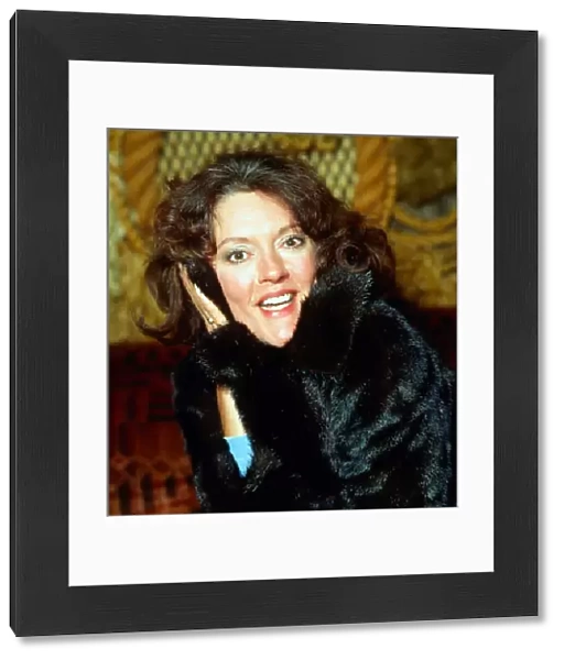Carolyn Jones wearing fur coat March 1982