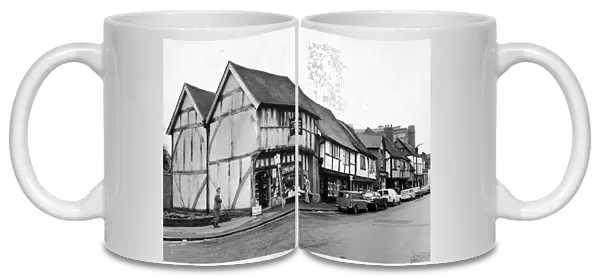 Part of Spon Street showing a number of its old half-timbered buildings