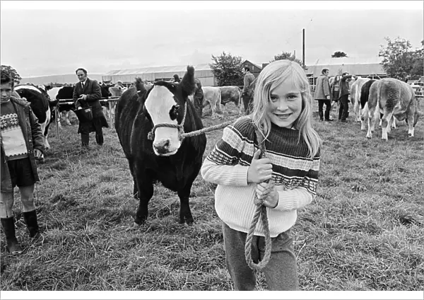 A girl at Stokesley show. Stokesley, North Yorkshire. 1973