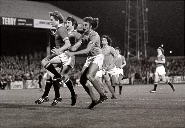 Manchester United v St Etienne - October 1977 players in action during the match