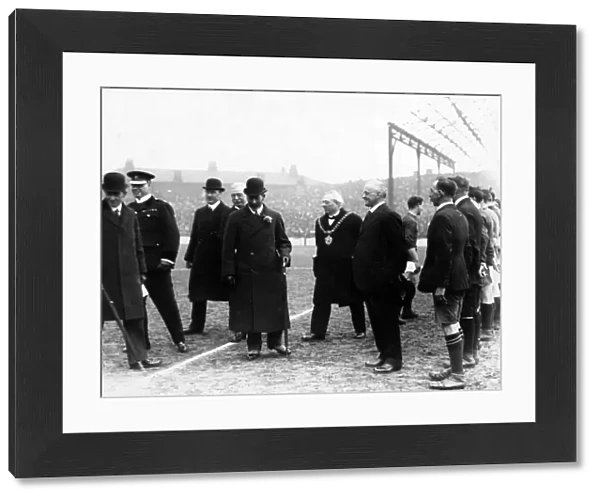 King George V visits Hyde Road Stadium to watch Manchester City v Liverpool