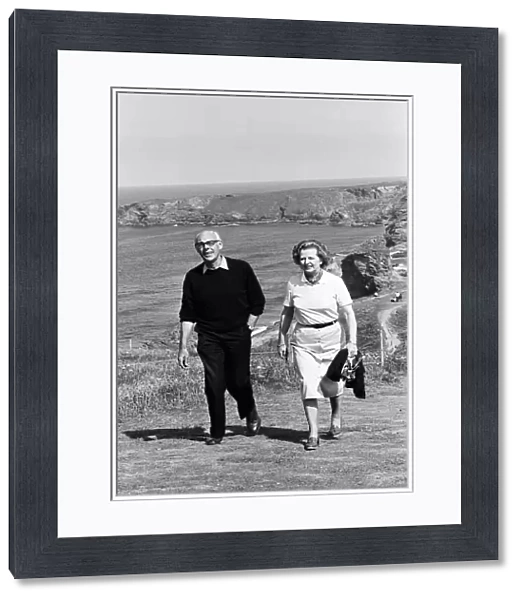 Prime Minister Margaret Thatcher and her husband Denis on holiday at Bedruthan, Cornwall