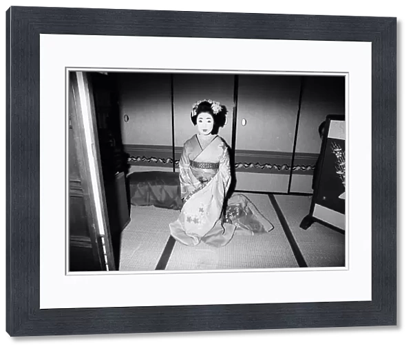 Geisha girl, Katsuno, pictured in her Geisha House in Kyoto, Japan, 8th March 1982