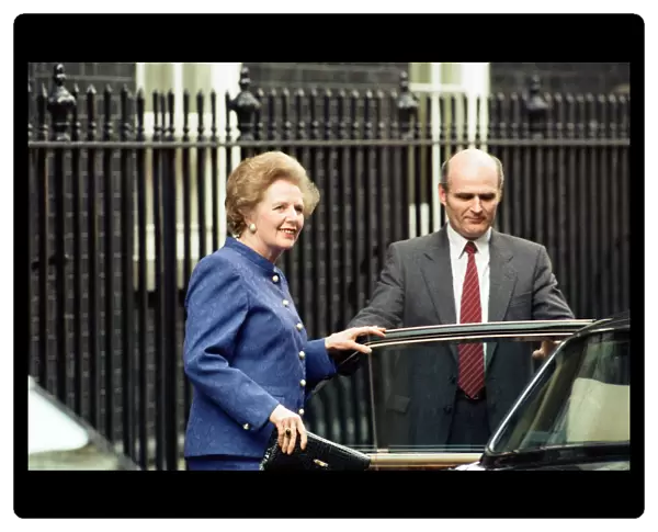 Prime Minister Margaret Thatcher at Downing Street on Budget Day. 20th March 1990