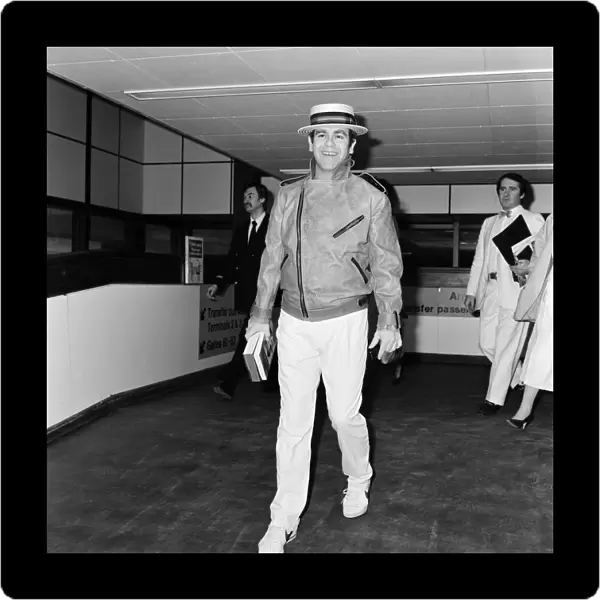 The departure of Elton John to Tunis for a Cartier party. 29th March 1983