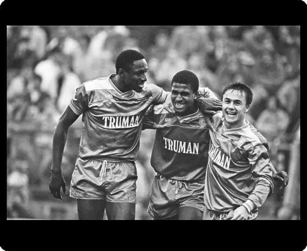 Picture shows John Fashanu (left), Dennis Wise (right) celebrating a goal by Carlton