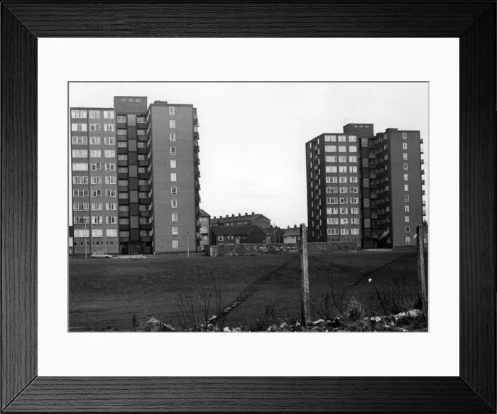 Framed Print : Print of The Wingate Towers flats from Liverpool Road, Huyton Framed Print : Print of The Wingate Towers flats from Liverpool Road, Huyton