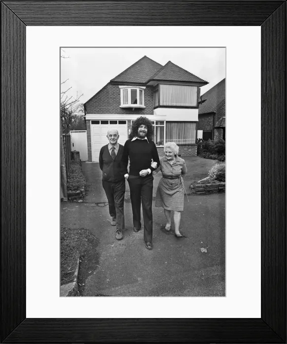 Framed Print : Print of Jeff Lynne with his parents in a driveway Framed Print : Print of Jeff Lynne with his parents in a driveway