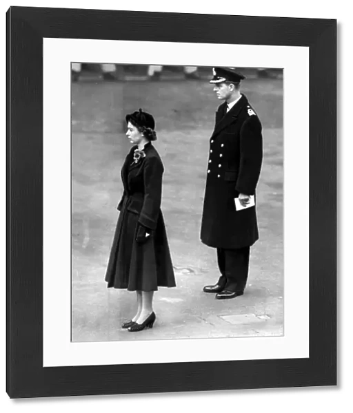 The Queen and Prince Philip at Remembrance Day ceremony at the Cenotaph. November 1952
