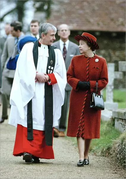 Queen Elizabeth II and Prince Philip attending a Christmas day church service at