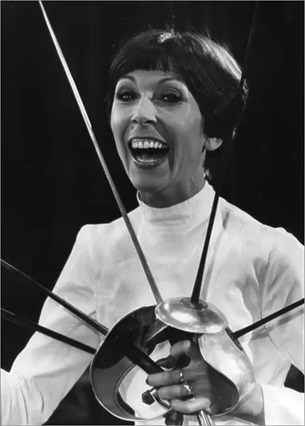 Anita Harris in sword fencing gear for TV photocall - February 1982 22  /  02  /  1982