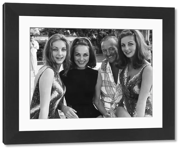 David Niven with wife Hjordis and her nieces Mia and Pia Genberg at his home in France