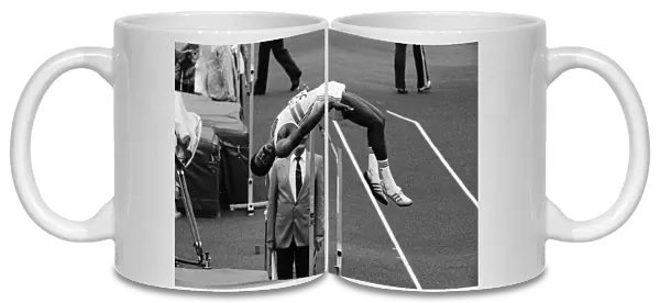 Daley Thompson leaps over the high jump on his way to winning the Decathlon Gold medal in