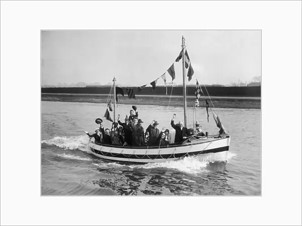 Members of the Worthing Rescue Committee take a trip on the Thames after the launching