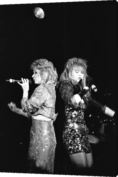 Cheryl Baker and Shelly Preston of Bucks Fizz seen here performing on stage at Leas Cliff