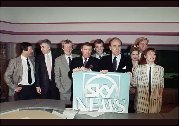 The launch of Sky TV. Attendees, including Andrew Neil, Rupert Murdoch, Kay Burley