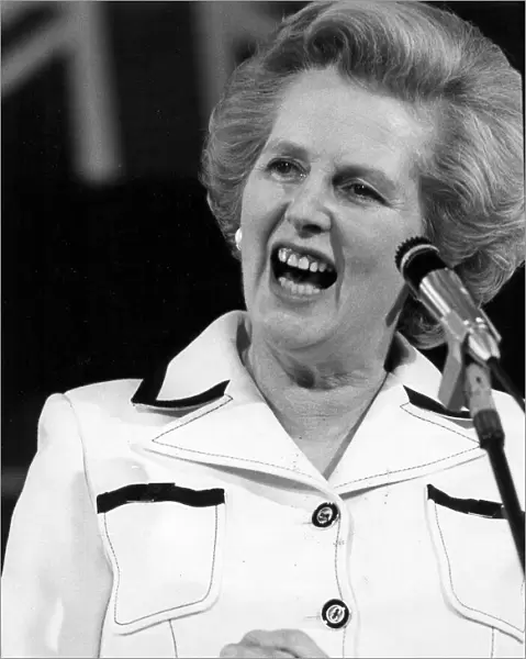 Margaret Thatcher delivering speech at the Conservative Party conference in Brighton