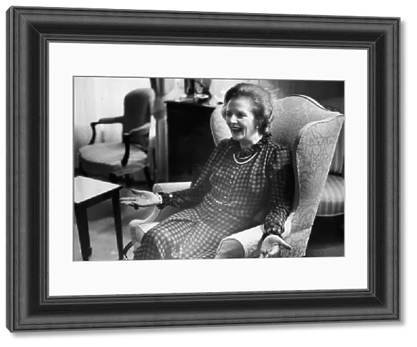 Margaret Thatcher laughing during interview - August 1984