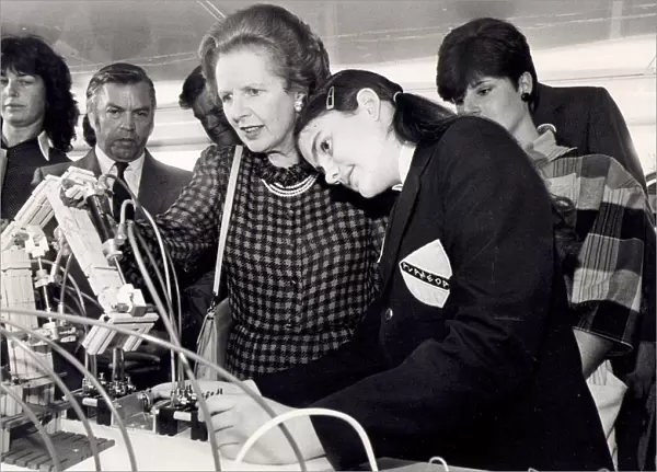 Margaret Thatcher at a promotional event to encourage young women to study science - July