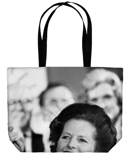 Margaret Thatcher smiling at constituency meeting - May 1983
