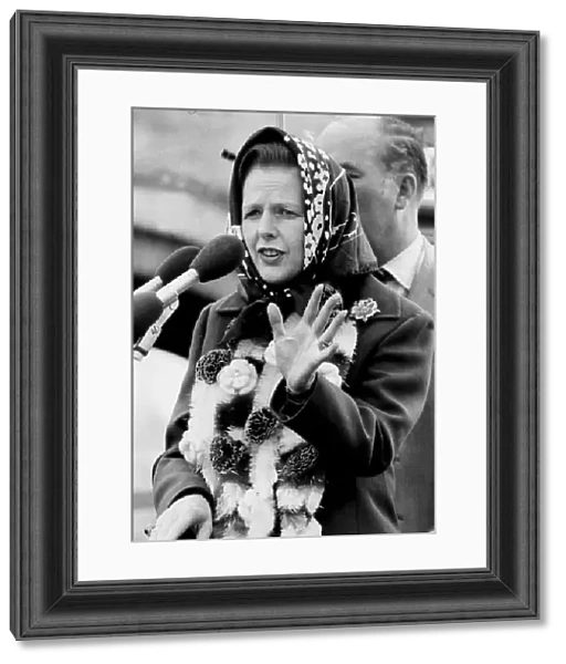 Margaret Thatcher wearing garland and headscarf - June 1983