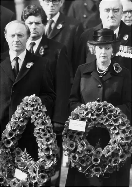 Neil Kinnock and Margaret Thatcher at Remembrance Sunday memorial service at the Cenotaph