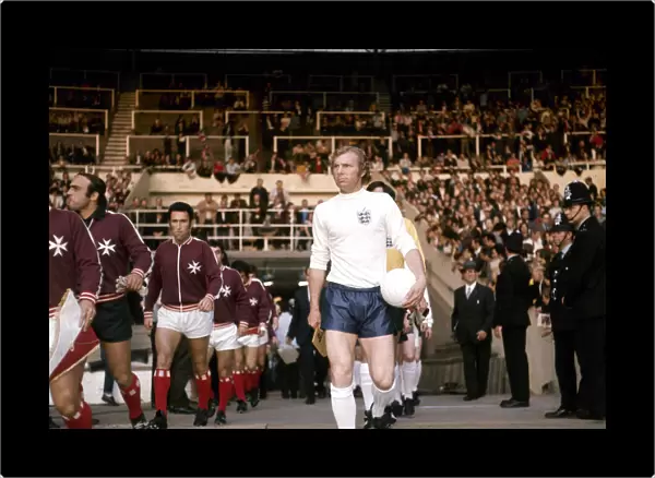 Bobby Moore seen here leading the England team out in the match against Malta played at