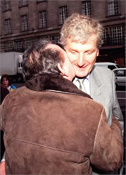 Brian Clough former Nottingham Forest Manager kisses Bob Willis as he leaves
