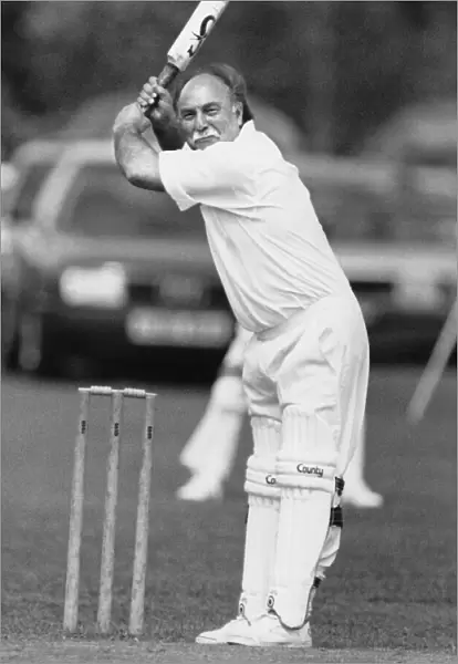 Jimmy Greaves Playing cricket for the Norma Major Cricket XI. 12th July 1991