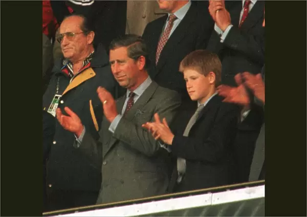 Princes Charles and Harry at Lens in northern France to watch the England v
