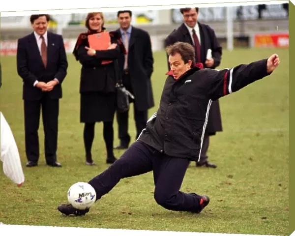 Labour leader Tony Blair playing football at Inverness Caley Thistle ground