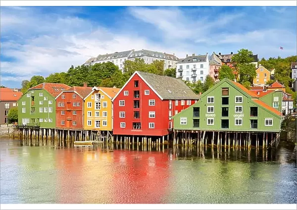 Colorful historic stilt houses in Trondheim, Norway