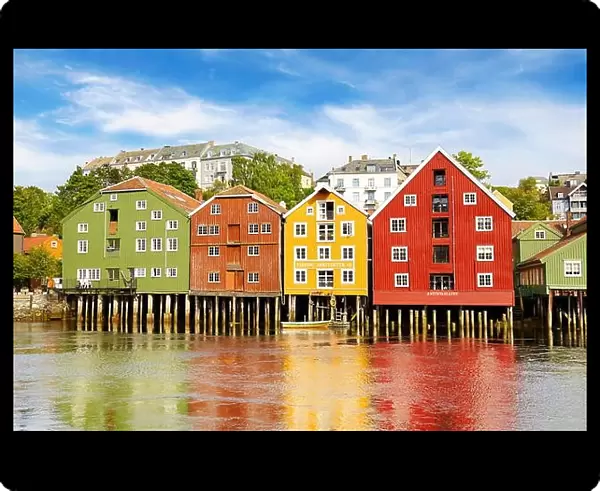 Colorful historic storage houses in Trondheim, Norway