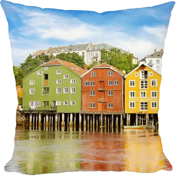 Colorful historic storage houses in Trondheim, Norway