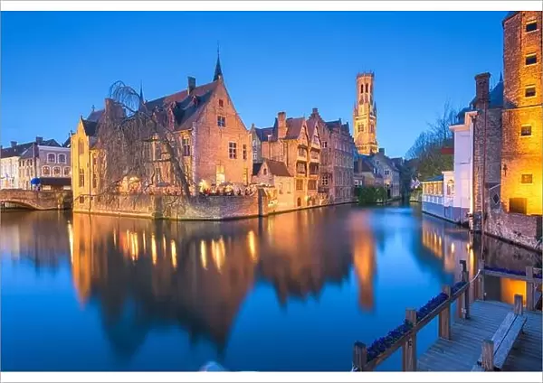 Bruges, Belgium night scene on the Rozenhoedkaai River