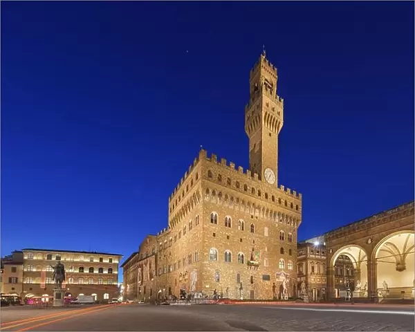 Florence, Italy from Piazza della Signoria with Palazzo Vecchio at night