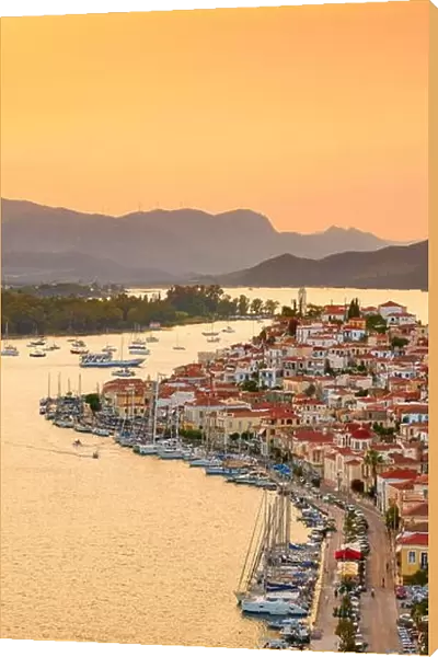 Poros Island at sunset time, Argolida, Peloponnese, Greece