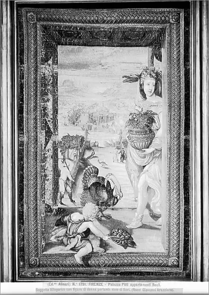 Allegorical woman carrying a vase of flowers, tapestry, or Jan Roost Rost said John Roost (-1564), Pitti Palace, Palatine Gallery and Royal Apartments, Florence