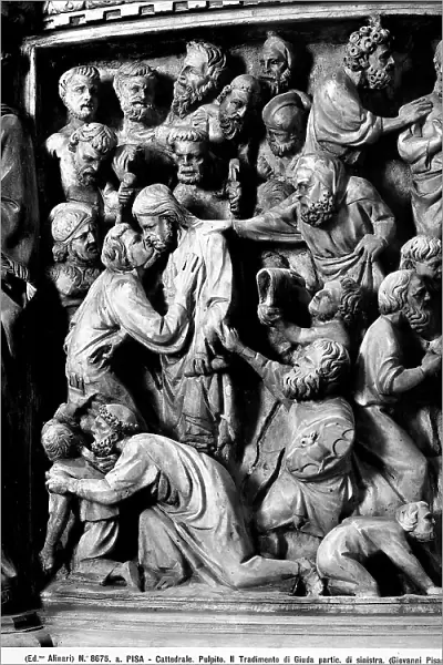 The Kiss of Judas, detail of the Pulpit of Giovanni Pisano, positioned in Pisa Cathedral