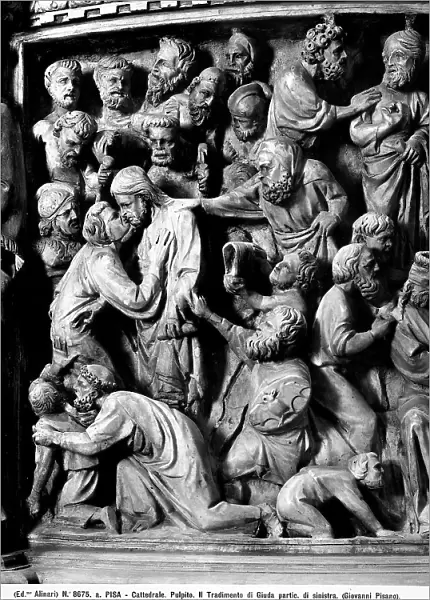 The Kiss of Judas, detail of the Pulpit of Giovanni Pisano, positioned in Pisa Cathedral
