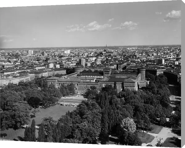 View of Milan from the Park Tower towards the southeast; the Sforza Castle in the foreground